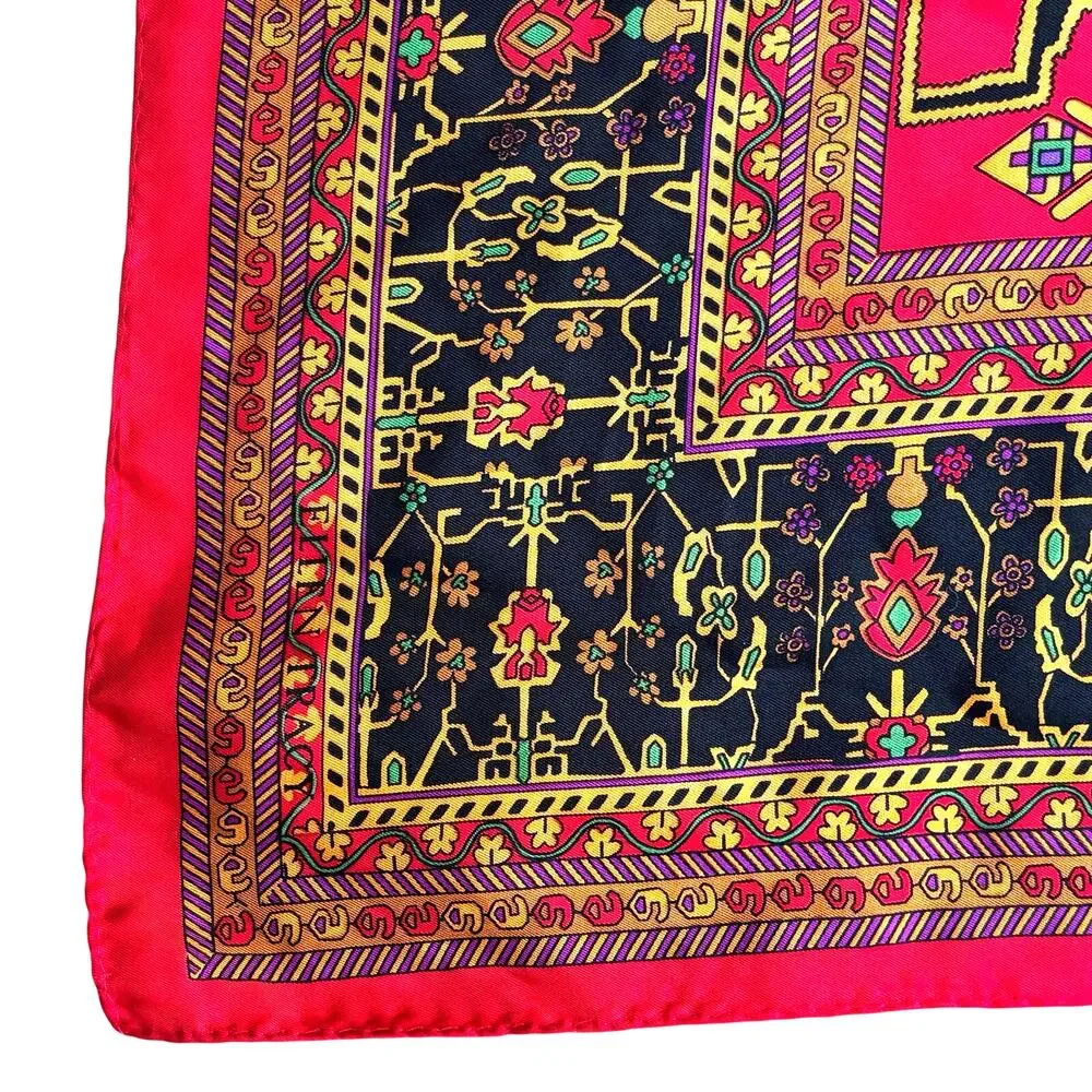 Vintage 1980s Linda Allard for Ellen Tracy silk scarf square ornate geometric